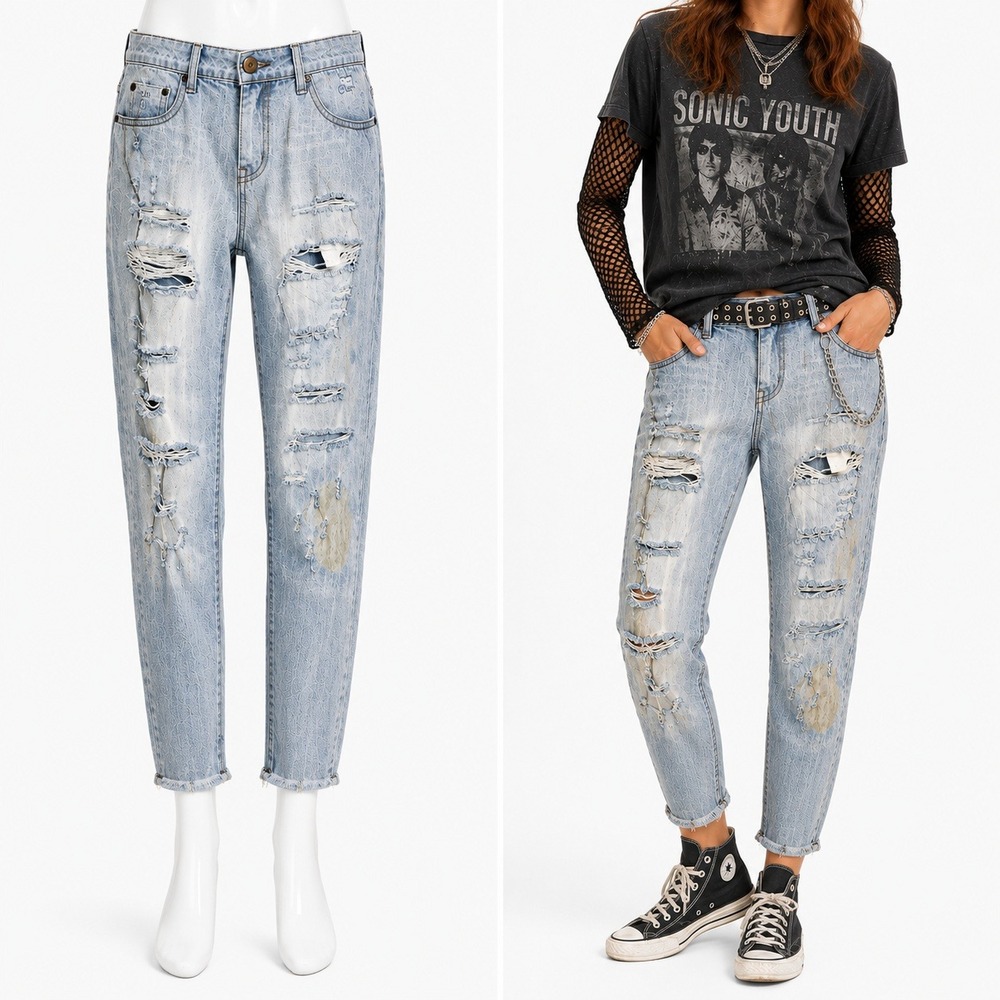 One Teaspoon Awesome Baggies Jeans 28 Distressed Destroyed Ripped Thrashed